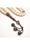 White Coral & Silver Rosary 75 Beads 7x6.5mm Cream Ivory Prayer Beads Antique Silver Tassel - 2