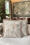 Floral Bird Pattern Fringed Pillowcase - Botanical Beige Blue Mink Tassel Throw Pillow Cover - 5