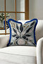 Botanical Floral Motif Fringed Pillowcase - Boho Sage Blue Navy Tassel Throw Pillow Cover - 2
