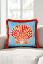 Seashell Coral Marine Fringed Pillowcase - Coastal Blue Orange Burgundy Tassel Throw Pillow Cover - 6