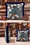 Modern Leaf Design Fringed Pillow Cover - Abstract Floral Gray Navy Blue Tassel Throw Pillow Cover