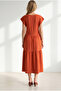 Women's Tile Sleeve Ruffled Segmented Midi Cotton Dress Elb-19002445 - 5