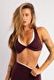 Contrast Double Color Ribbed Burgundy Twist Bra with Removable Pads - 2