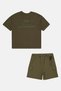 Toddlers Boy 3 Pieces Graphic Print T-Shirt And Shorts With Detachable Keyring, Olive - 3