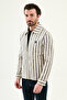Striped Slim Fit Shirt Collar Side Pocket Men's Coat Navy Blue - 39662.26Y - 5