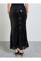 Black Sequin Pencil Maxi Skirt - 4