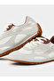 Beige Color Block Lace-Up Sneakers - 3