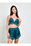 Teal Pack Of 3 - Lace Bralette, Shorts And Robe - 3