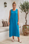Blue Pool Collar Sleeveless Double Pocket Washable Dirty Stitched Casual Muslin Long Woven Dress 120 62 - 5
