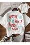 Amore Pasta Vino E Basta Printed Oversize Crew Neck Summer T-Shirt