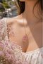 Pink Floral Rectangular Form Resin Steel Necklace (Gold Color) - 2
