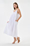 White Italian 100% Linen Long Linen Dress with Tassels and Adjustable Shoulder Straps Size 40 - 46 - 2