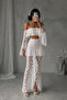 Madonna Collar Crop Slit Lace Skirt Set - 3