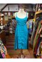 Turquoise Color Italian Linen Dress with Short Front and Long Back and Elastic Detail - 8