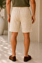 Men's Regular Fit Linen Look Elastic Waist Lace-Up Beige Bermuda Shorts - 5