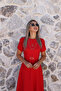 Red Belted Sleeve Detail Dress - 3