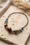 Handmade Patterned Glass Ball Beaded and Leather Cord Special Design Necklace - 4