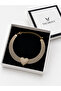 Gold Choker Necklace with Heart Figure and 4 Rows of Stones - 3