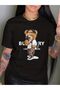 Unisex Oversized Printed Crew Neck Short Sleeve Black T-Shirt