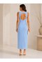 Women's Crepe Fabric Square Neck Backless Slit Midi Dress - 3