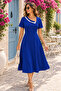 Strong Style-Women's Asymmetrical Collar Short Sleeve A-Line Midi Dress (105 cm) - 3