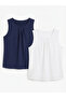 2-Piece Large Size Viscose Strap Blouse Navy+White