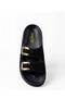 Suede Double-Strap Buckle Slippers with Gold Details, Suitable for Daily Travel Use. - 4
