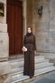 Women's Skirted Crinkle Voile Suit with Side Ribbon Detail and Inner Lining, Brown - 2