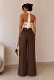 Women's Striped Fabric Trousers Brown - 8