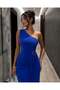 Cobalt blue One-Shoulder Draped Long Evening Dress with Buckle Accessories 583423 - 2