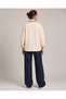 Women's Ecru Contrast Navy Blue Embroidered Pocket Gabardine Shirt Jacket (Oversize) - 4