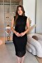 Elegant Padded Midi Black Lace Dress - 8