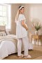 New Season Ecru Buttoned Lace Detailed Short-Sleeved Special Design 100% Cotton Summer Maternity Pajama Set with Breastfeeding Feature - 8