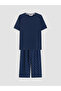 Alita City with a Difference of Color, Lcw Dream Navy Blue Combed Cotton Patterned Short Sleeve Women's Pajama Set - 4