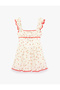 Gipeli Cotton Slim Fit Tie Detailed Square Neck Strap Floral Mini Dress