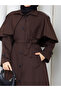 Cape-Covered Buttoned Belted Hijab Trench Coat Rc3142 - 7