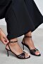 Zaria Black Satin Open Toe Detailed Caged Women's Heeled Sandals - 7