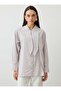 Collar Detailed Striped Blouse / Shirt - Brown Striped - Refka - 3