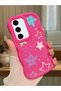 Samsung Galaxy S24 Fe Compatible Case Camera Protector Red Silicone Couple Phone Case Star Pattern