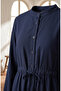 Hakim Collar Buttoned Layered Hijab Dress 0336-04 Navy Blue - 4