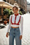 Red Women's Belt with Collar Detail and Multiple Bands Accessory - 4