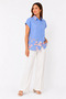 Women's Blue Floral Print Short Sleeve Shirt – Summer Relaxed Fit Button down Blouse - - 2
