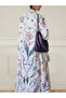 Fashionable Floral Print Front-opening Abaya Two-piece Set Including Headscarf - 4