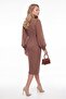 Women's Tan Appliqué Detailed Chiffon Sleeve Midi Event Dress - 5