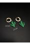 Rose Gold Steel Earrings with Green Cactus Figure, Tarnish-Resistant Dangle Hoop Earrings - 4