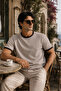 Miyazaki Regular Fit 100% Cotton Waffle Box Crew Neck Men's T-Shirt - Pebble Stone - 7