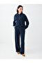 Navy Blue Metal Button Detailed Off-Shoulder Shirt - 2