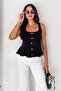 Women's Gold Button Detailed Strappy Peplum Blouse