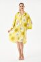 Yellow Italian Plus Size Floral Patterned Tunic Shirt Dress 42 - 46 Size
