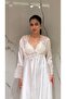 2-Piece Silky Satin Lace Nightgown Robe Set Bridal Bundle Dowry Nightgown Back Cross Tie Detail Robe Sleeve Lace - 3